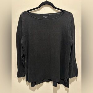Eileen Fisher Linen Black Long Sleeve Sleeve Relaxed T-Shirt